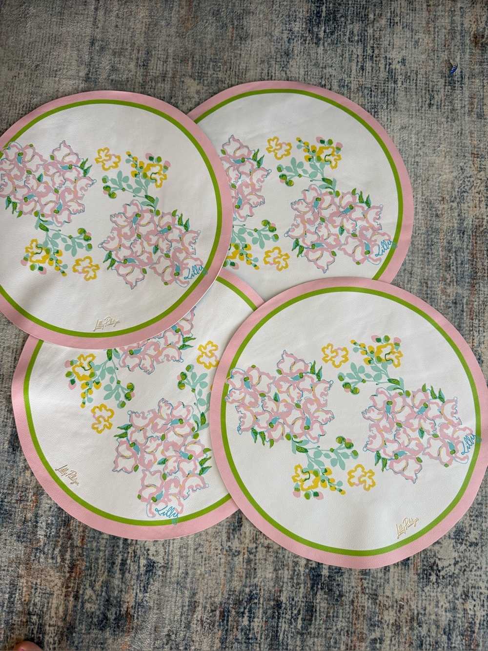 Lilly Pulitzer Pink & Green Floral Round Placemats - Set of 4 wipeaple